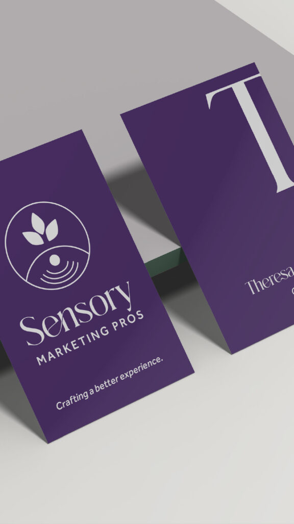 Business cards designed for Sensory Marketing Pros. Rebranding artwork designed by LMC Agency, a creative brand agency in Grand Rapids, Michigan.