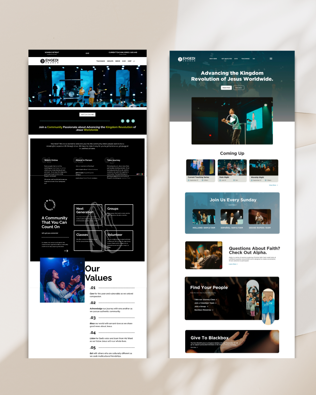 Before and After view of Engedi Church Web Strategy and Development by Lucera Studio, a web design agency in Grand Rapids, Michigan.